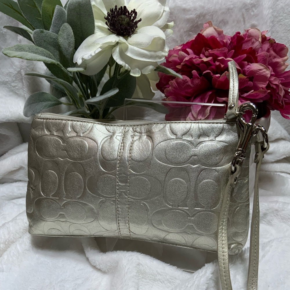 Coach Metallic Silver Wristlet Clutch - Picture 2 of 8